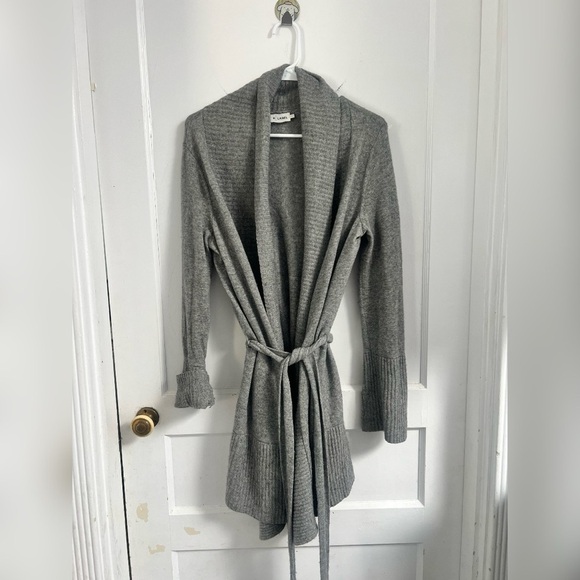 R I Label Cashmere Wool Ribbed Open Front Longline Duster Cardigan Size L $378 - Picture 1 of 4